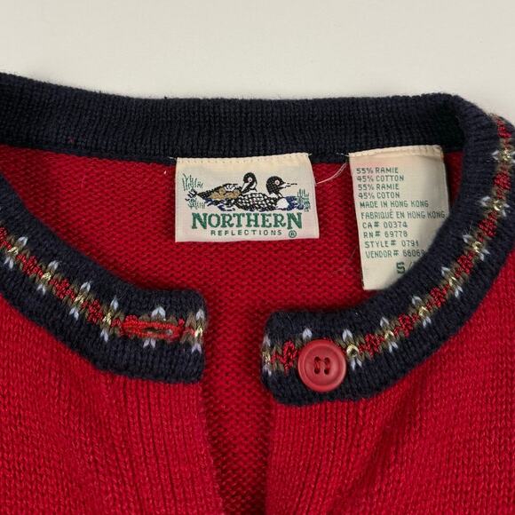 Vintage Christmas Tree Snowflake Winter Cute Grandma Red Button Sweater Small - Picture 7 of 8